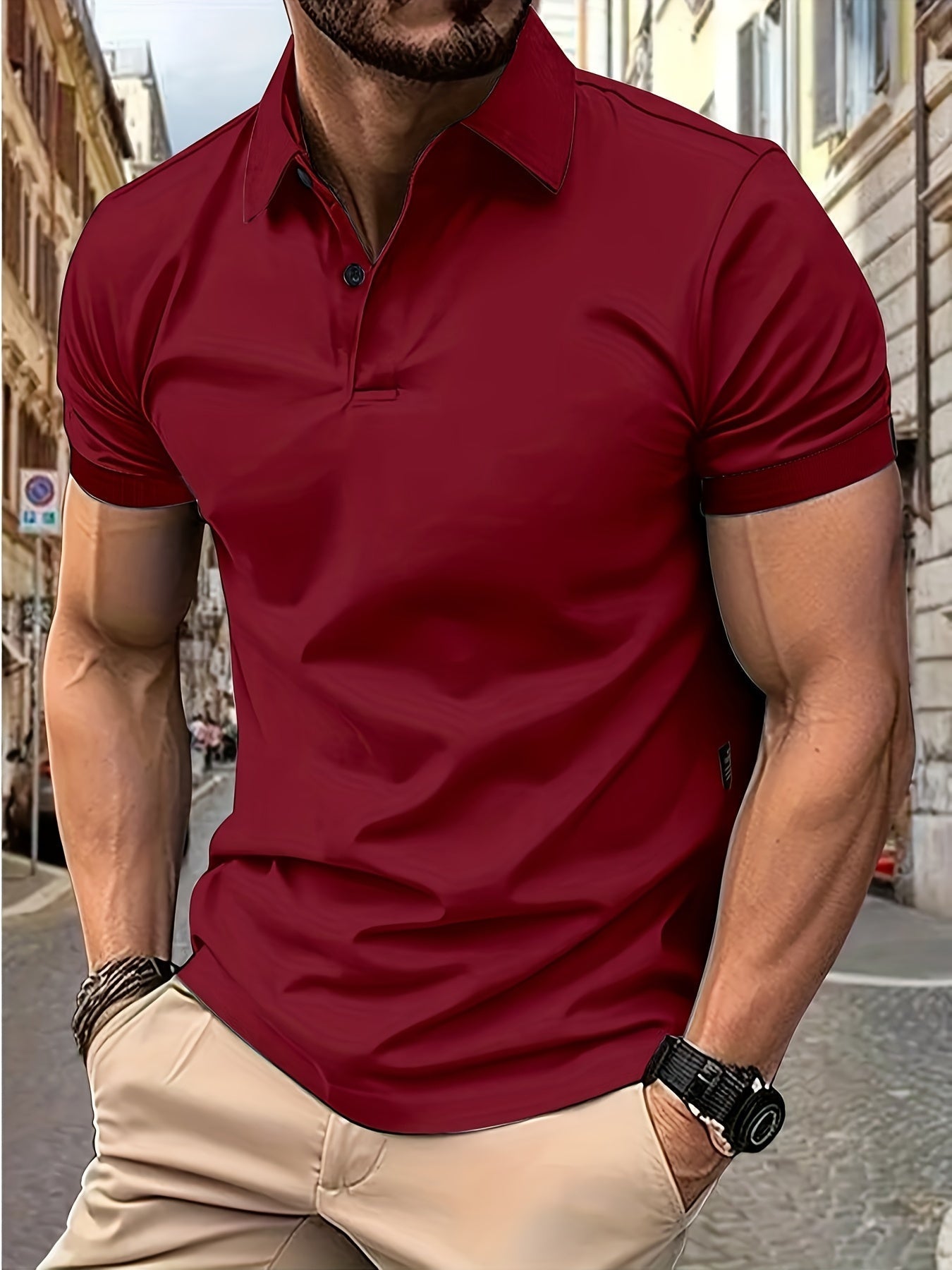 Polohemd – Stylisches Kurzarm-Polohemd mit Kragen für Herren-Rot-S-Chaps Herrenmode