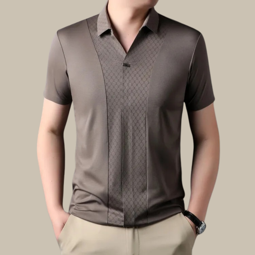 Polohemd | V-Ausschnitt | Kurzarm | Polo-T-Shirt | Polohemd ohne Knöpfe-Khaki-M-Chaps Herrenmode