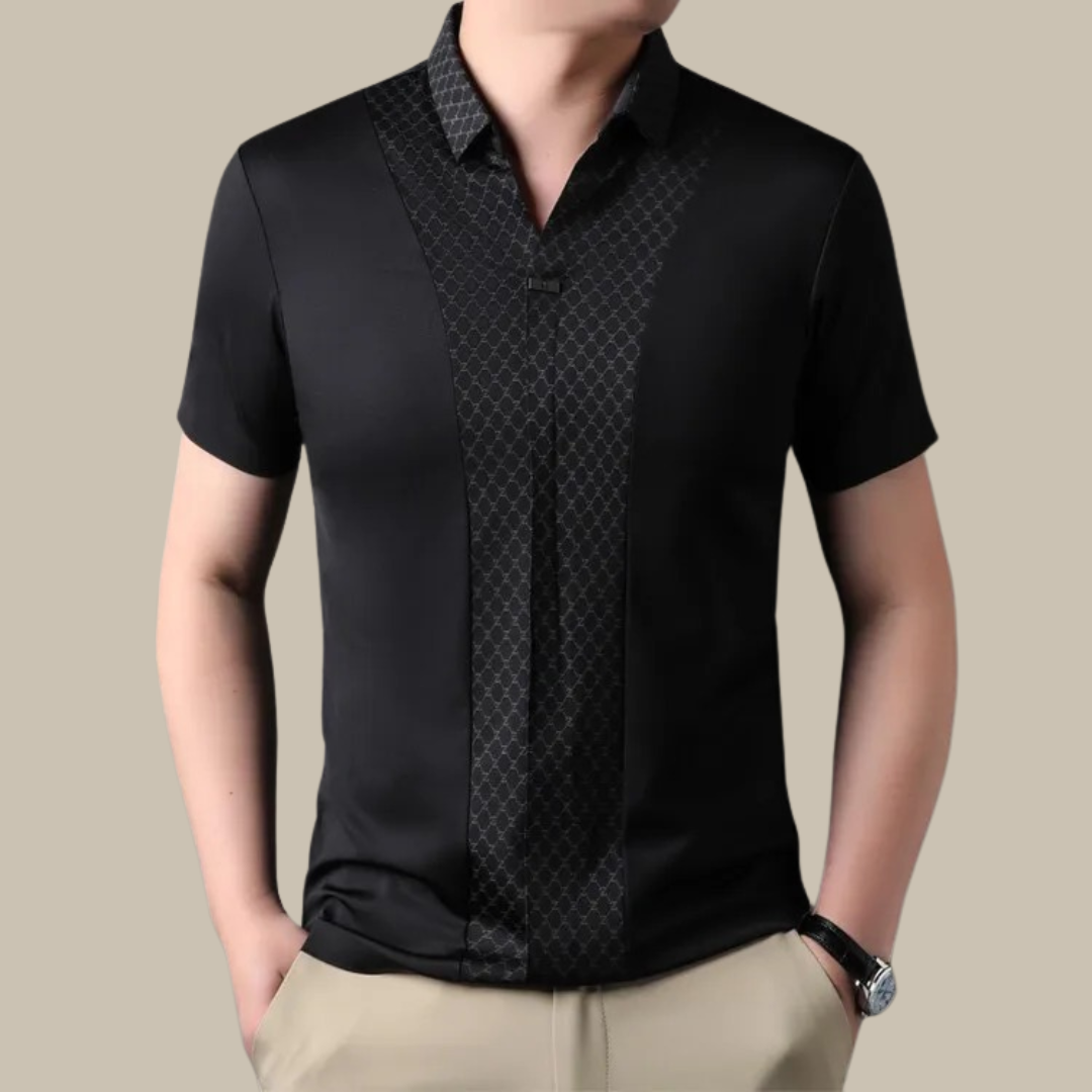 Polohemd | V-Ausschnitt | Kurzarm | Polo-T-Shirt | Polohemd ohne Knöpfe-Schwarz-M-Chaps Herrenmode