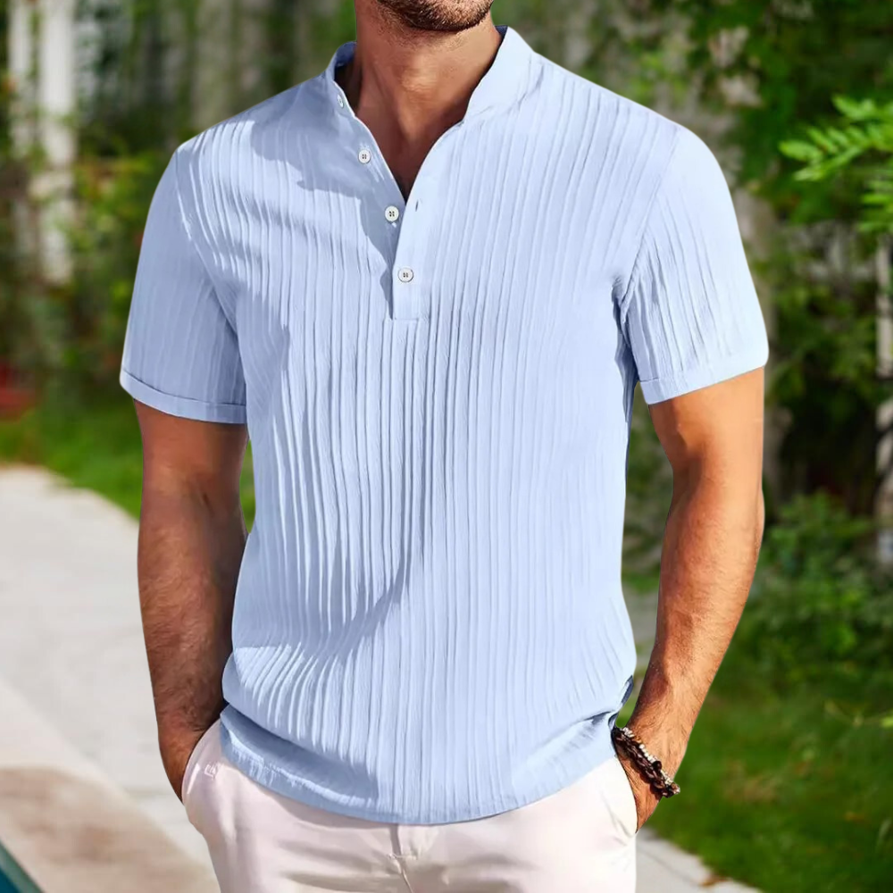 Polohemd | Viertelknopfleiste | Kurzarm | Polo-T-Shirt | Herrenhemd-Hellblau-S-Chaps Herrenmode