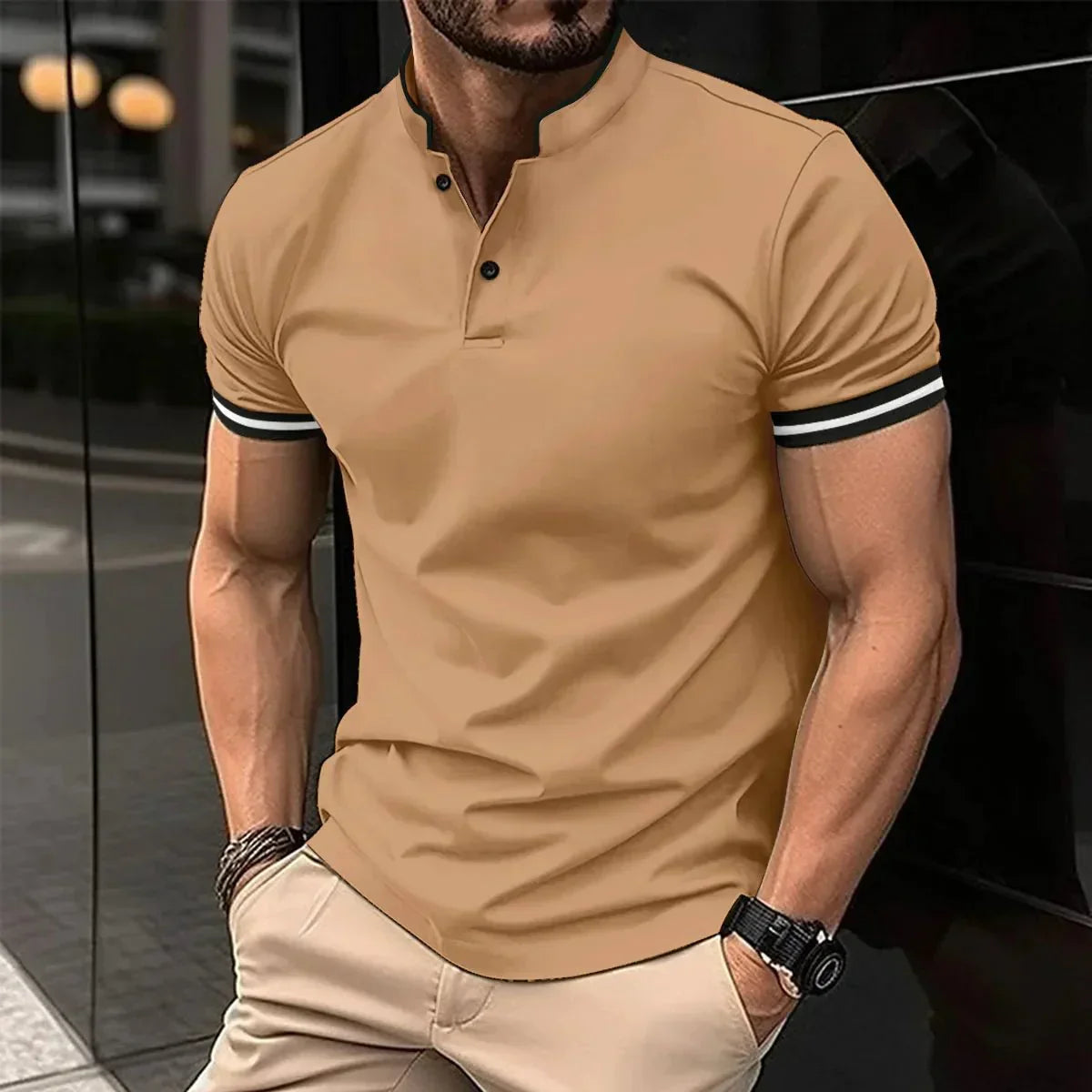 Polohemd – atmungsaktive Kurzarm-Polohemden mit Knopfleiste für Herren-Braun-S-Chaps Herrenmode