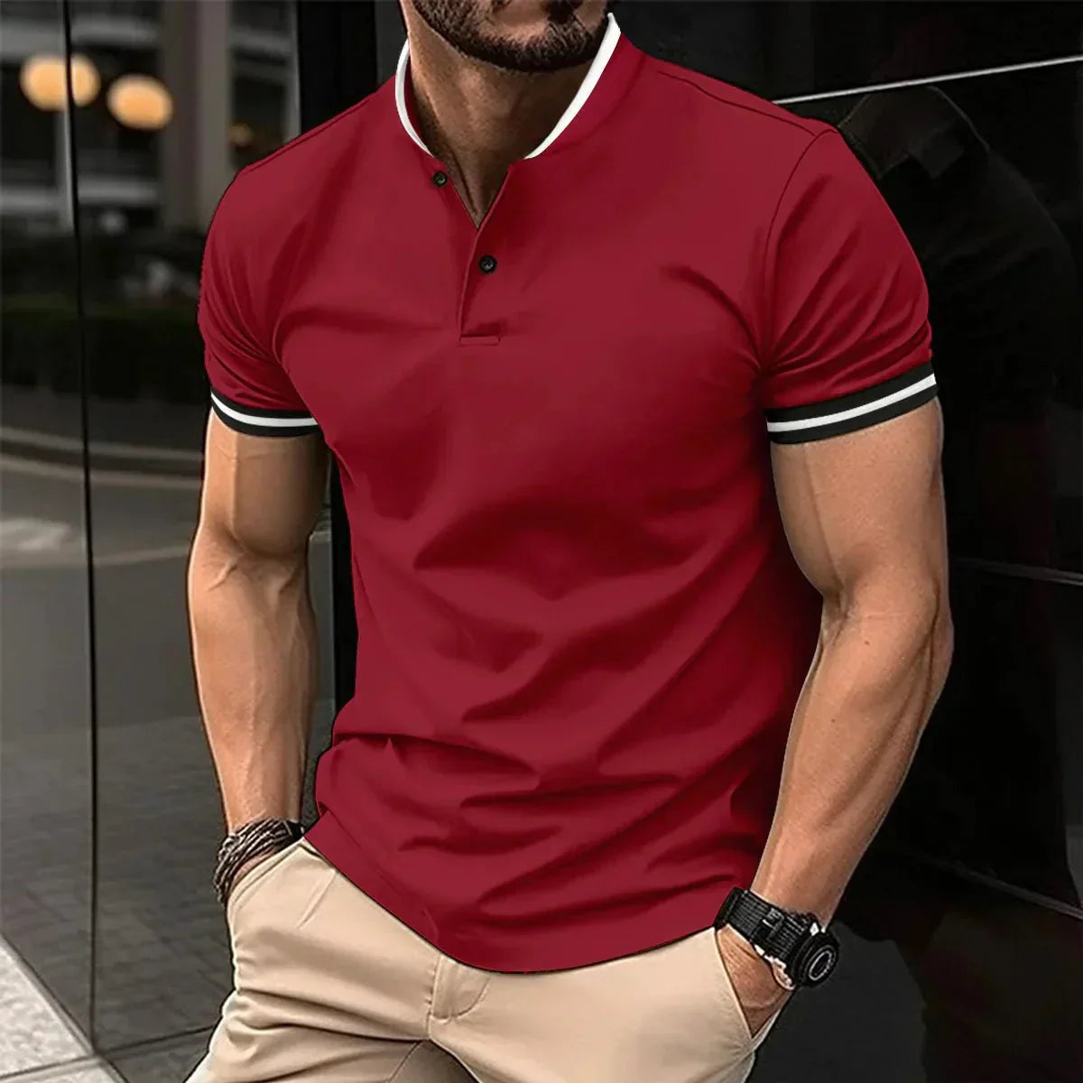 Polohemd – atmungsaktive Kurzarm-Polohemden mit Knopfleiste für Herren-Rot-S-Chaps Herrenmode