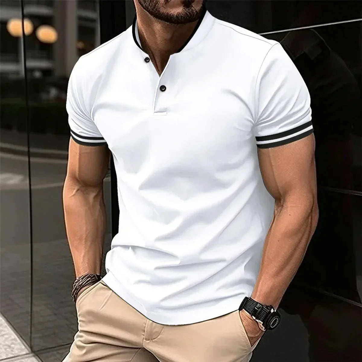 Polohemd – atmungsaktive Kurzarm-Polohemden mit Knopfleiste für Herren-Weiß-S-Chaps Herrenmode