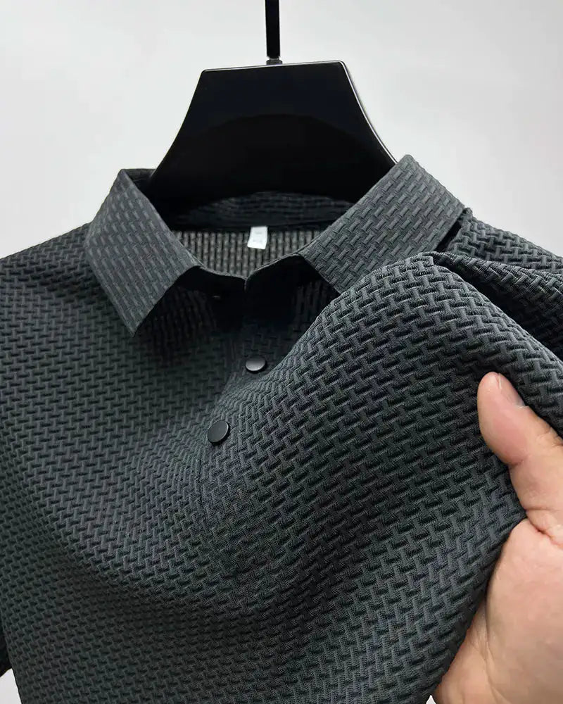 Polohemd – atmungsaktives Kurzarm-Polohemd mit Knöpfen für Herren-Grau-M-Chaps Herrenmode
