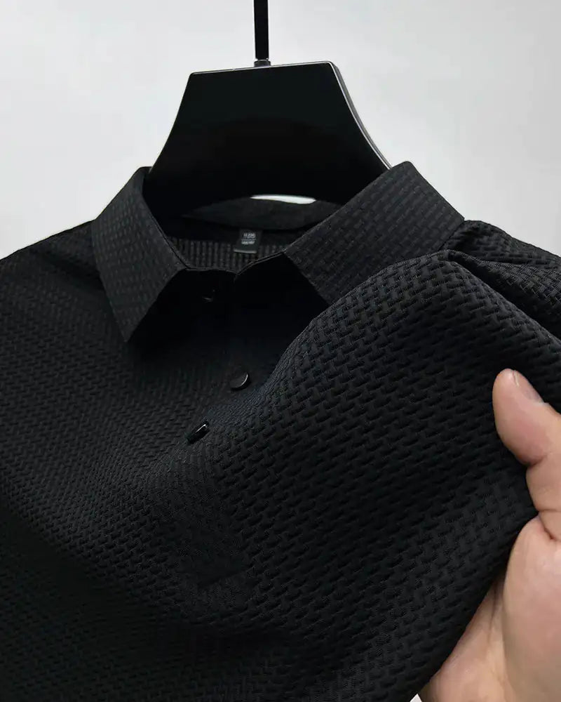 Polohemd – atmungsaktives Kurzarm-Polohemd mit Knöpfen für Herren-Schwarz-M-Chaps Herrenmode
