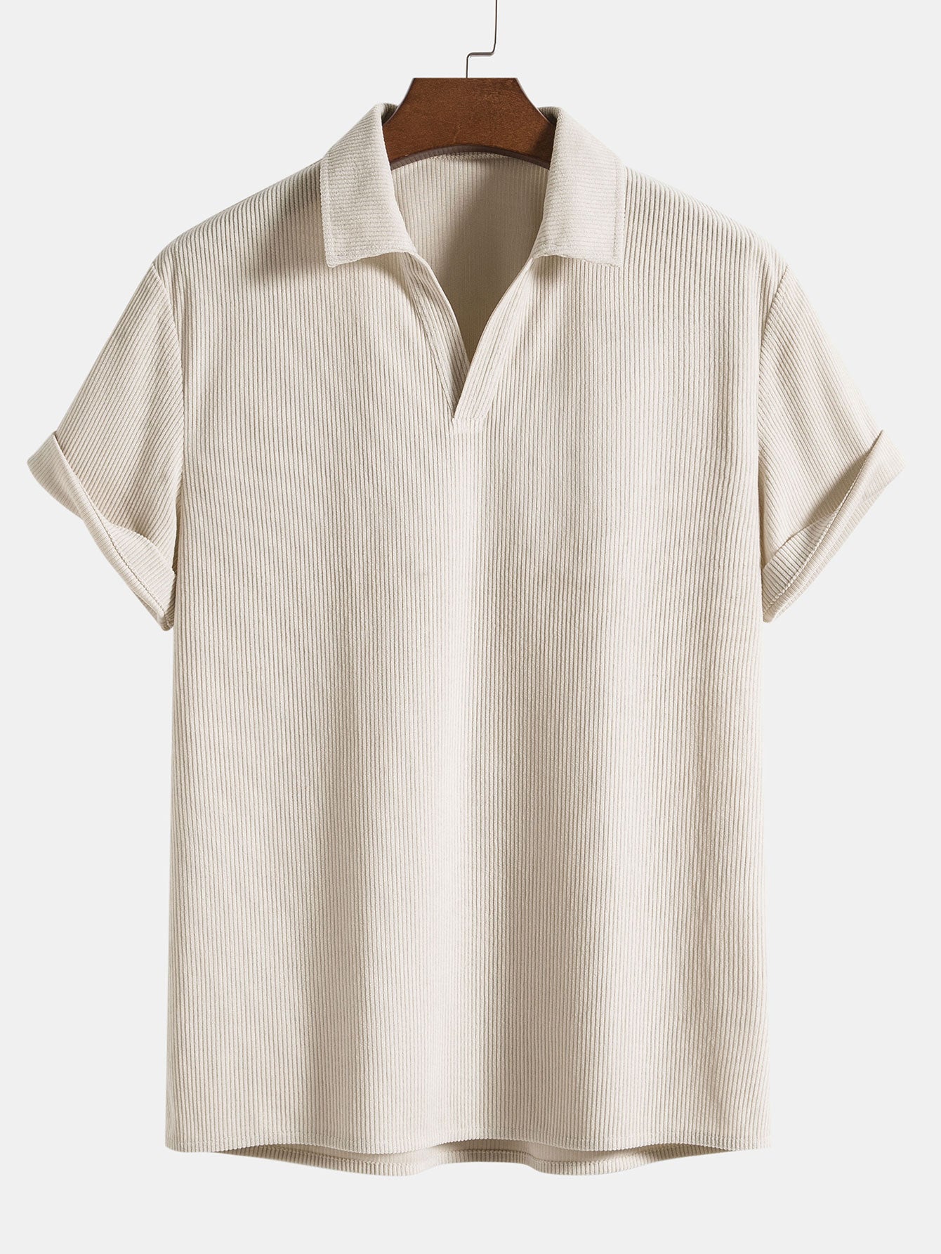 Polohemd ohne Knöpfe | V-Ausschnitt | Kurzarm | Polohemden | Herrenhemden-Beige-S-Chaps Herrenmode