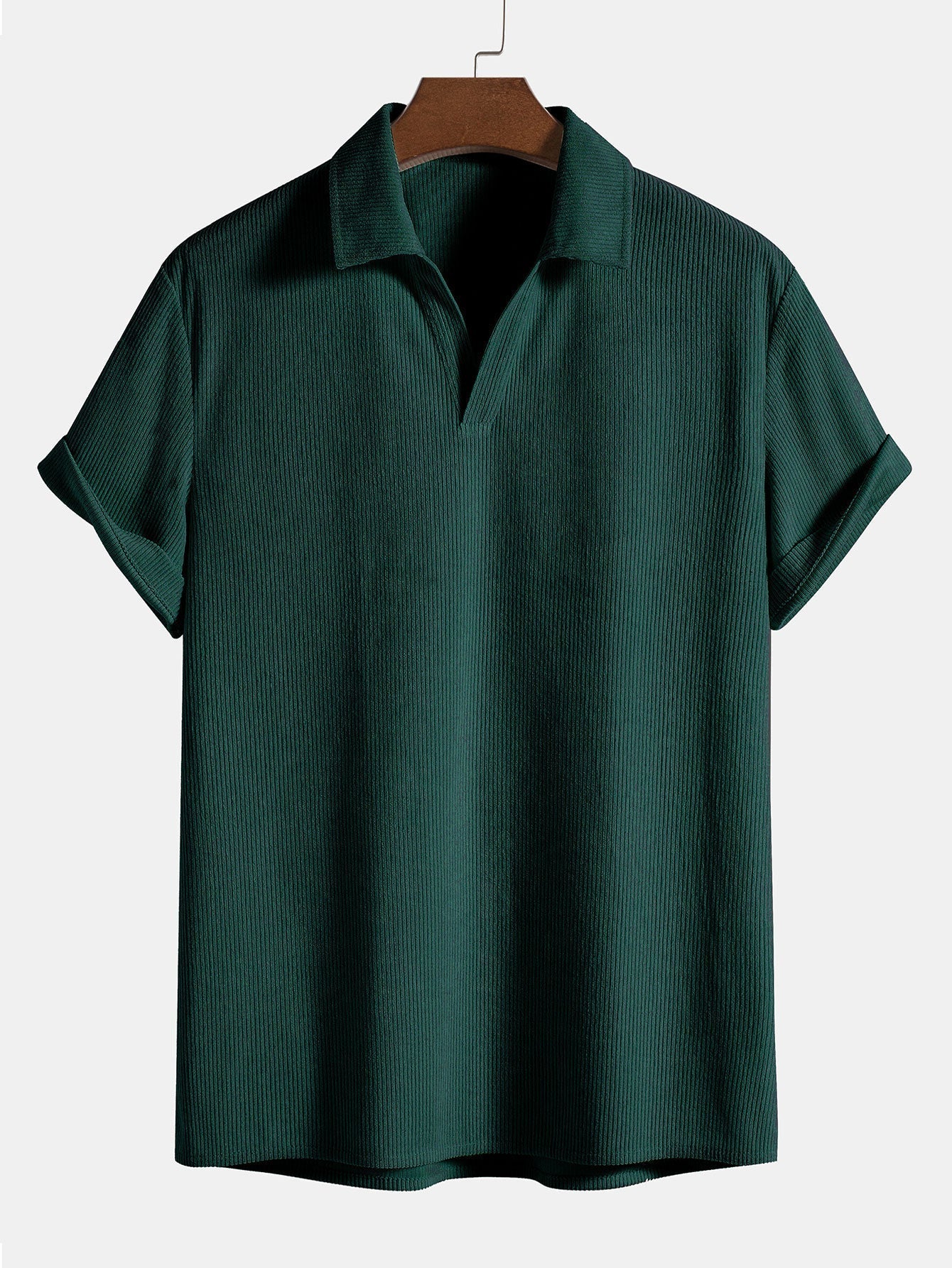 Polohemd ohne Knöpfe | V-Ausschnitt | Kurzarm | Polohemden | Herrenhemden-Dunkelgrün-S-Chaps Herrenmode