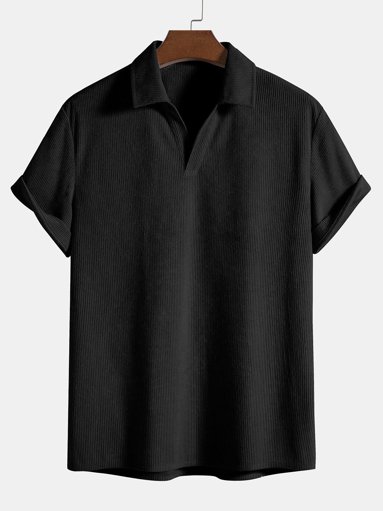 Polohemd ohne Knöpfe | V-Ausschnitt | Kurzarm | Polohemden | Herrenhemden-Schwarz-S-Chaps Herrenmode