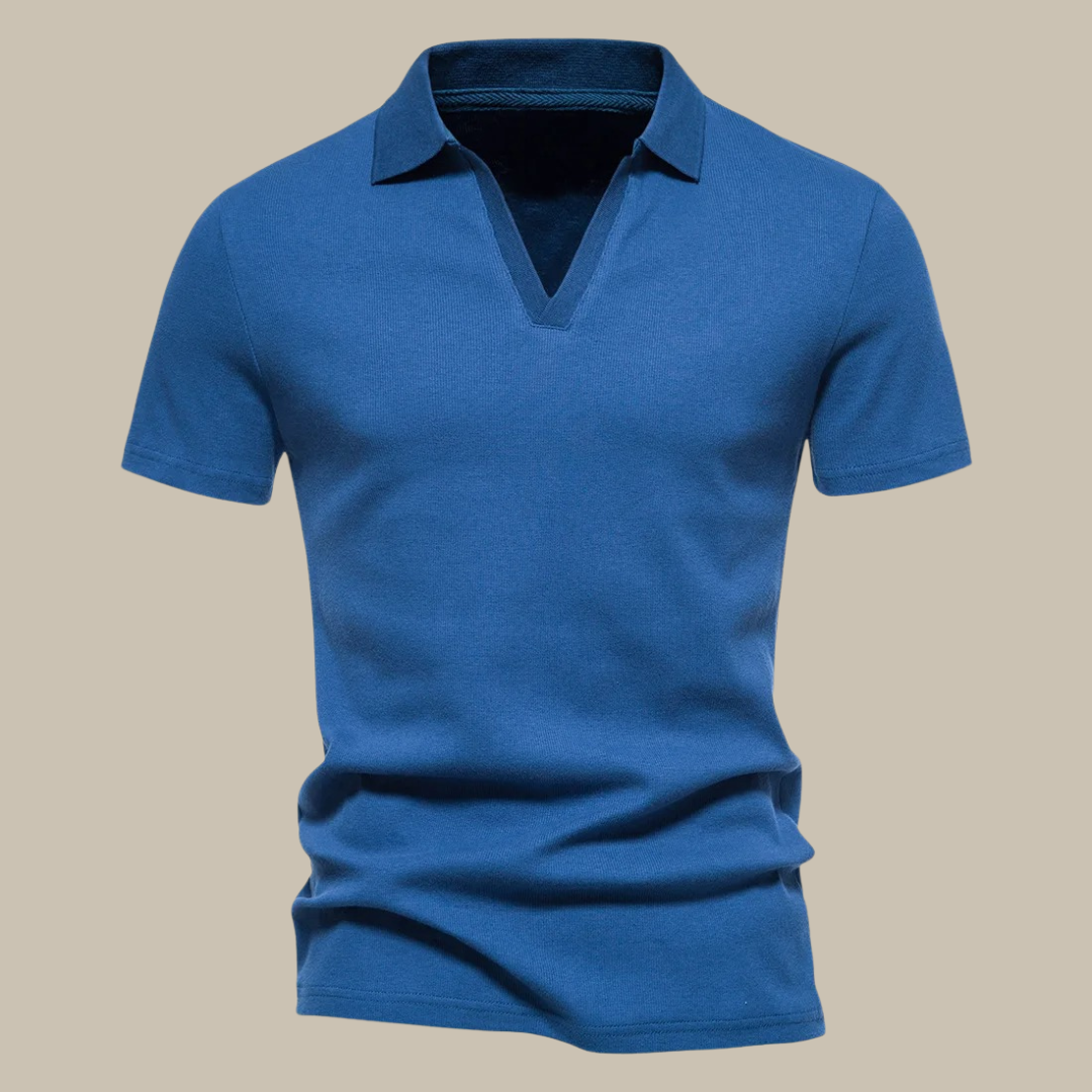 Polohemd | ohne Knopfleiste | V-Ausschnitt | Polohemden | Herrenhemden-Blau-M-Chaps Herrenmode