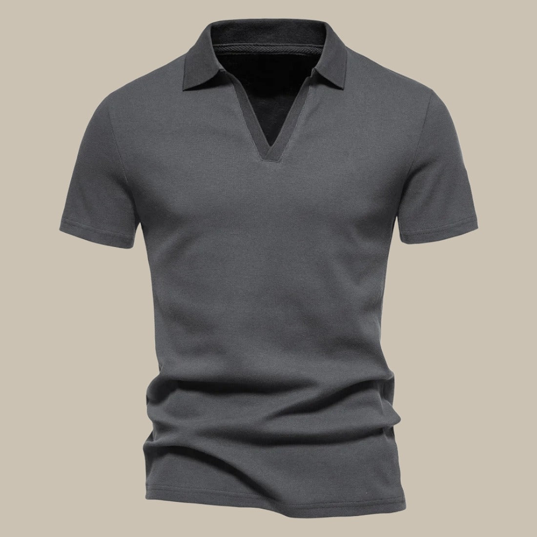 Polohemd | ohne Knopfleiste | V-Ausschnitt | Polohemden | Herrenhemden-Dunkelgrau-M-Chaps Herrenmode