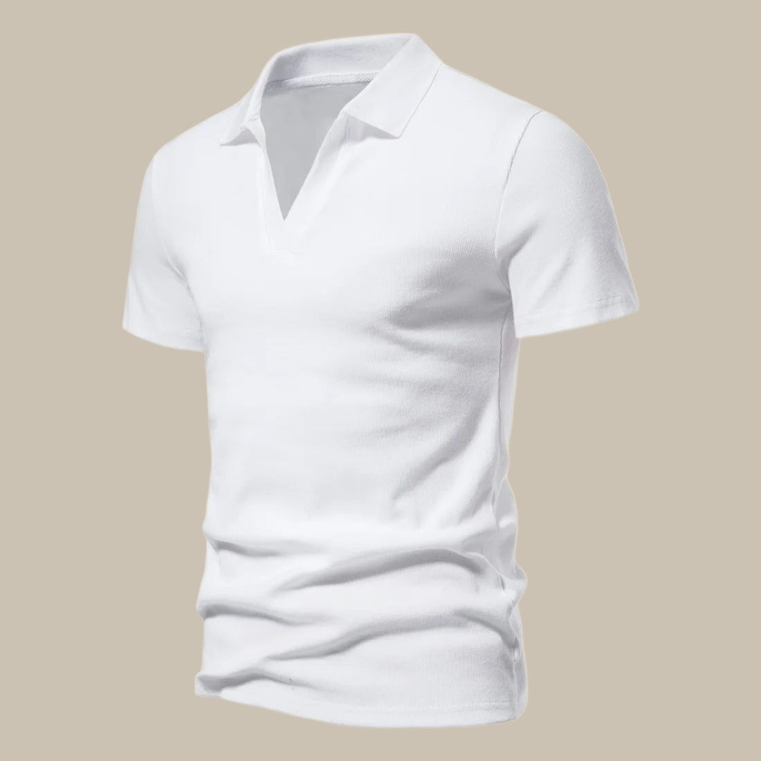 Polohemd | ohne Knopfleiste | V-Ausschnitt | Polohemden | Herrenhemden-Weiß-M-Chaps Herrenmode