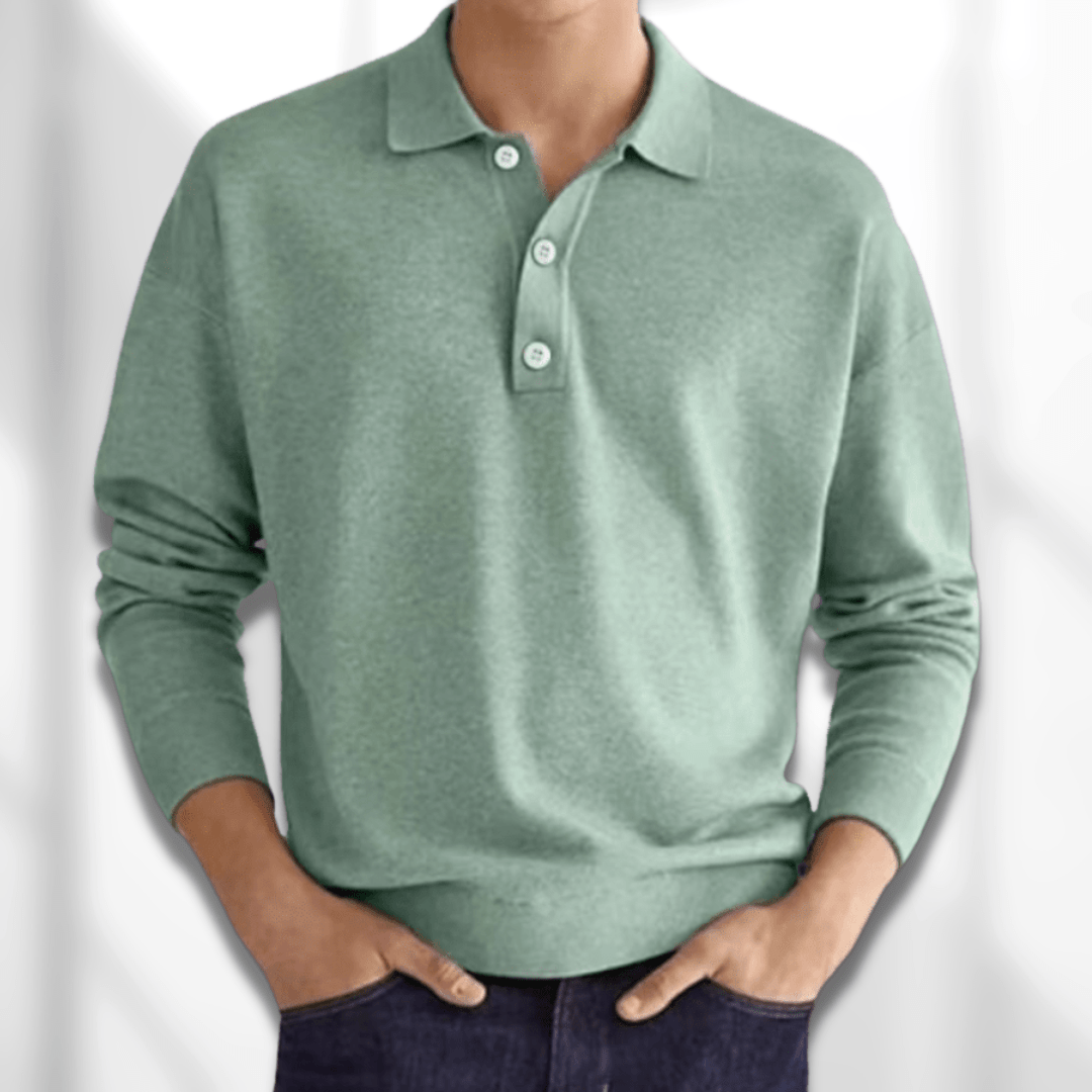 Polopullover - Herren Langarm-Poloshirt Pullover mit Kragen-Hellgrün-S-Chaps Herrenmode