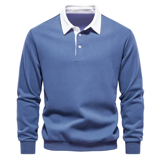 Polopullover - Langarm - Quarter Button-Up - Polopullover - Polohemden für Männer-Blau-S-Chaps Herrenmode