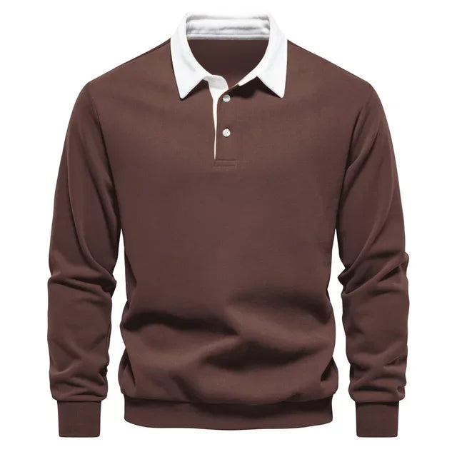 Polopullover - Langarm - Quarter Button-Up - Polopullover - Polohemden für Männer-Braun-S-Chaps Herrenmode