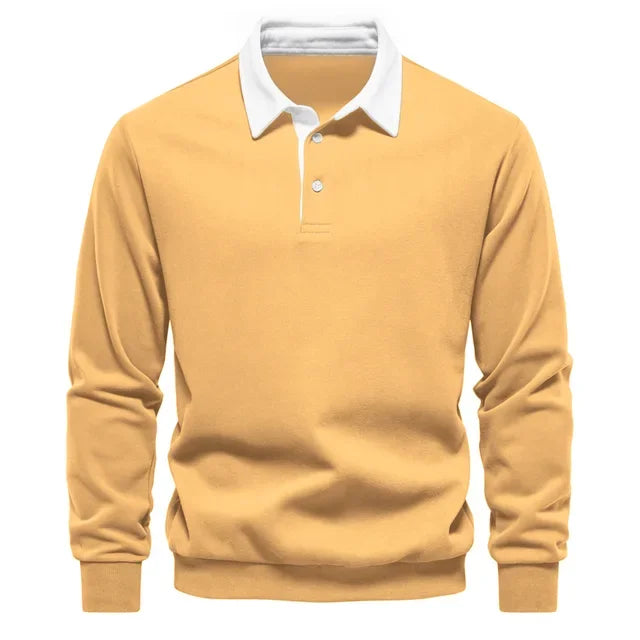 Polopullover - Langarm - Quarter Button-Up - Polopullover - Polohemden für Männer-Gelb-S-Chaps Herrenmode