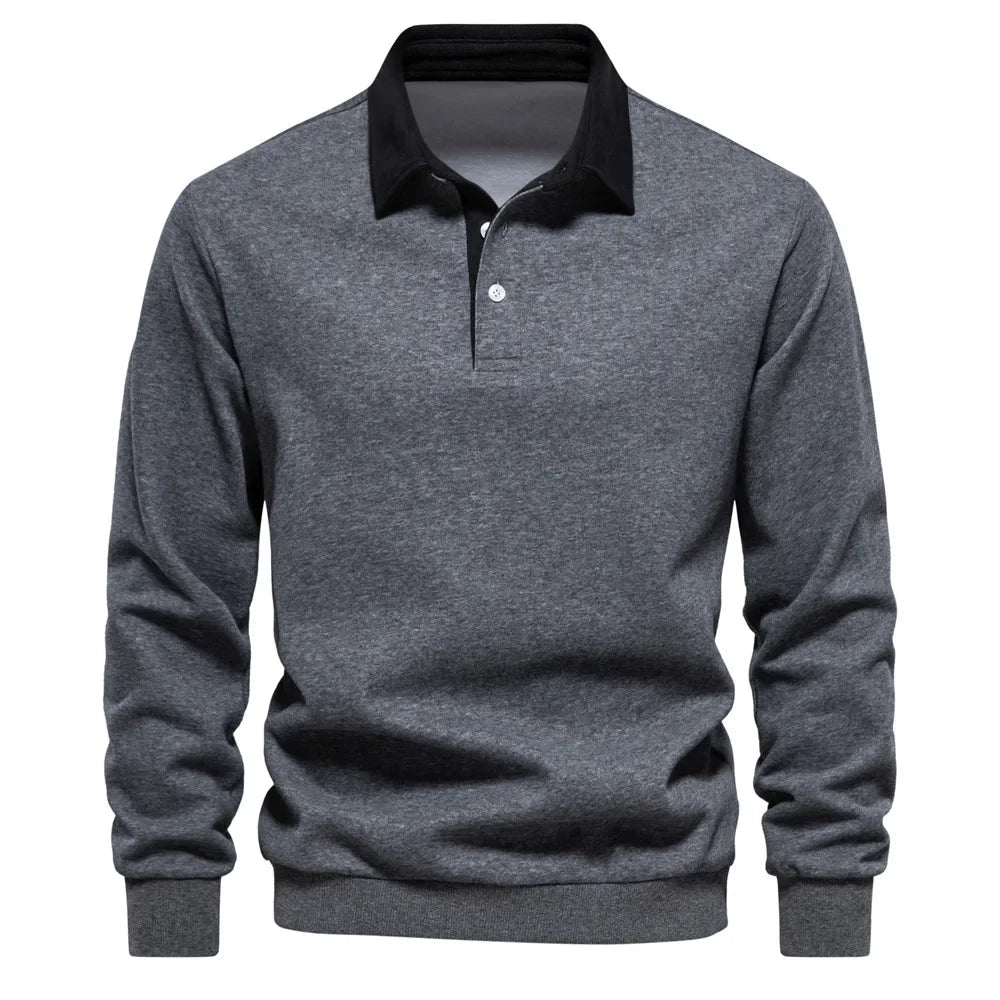 Polopullover - Langarm - Quarter Button-Up - Polopullover - Polohemden für Männer-Grau-S-Chaps Herrenmode