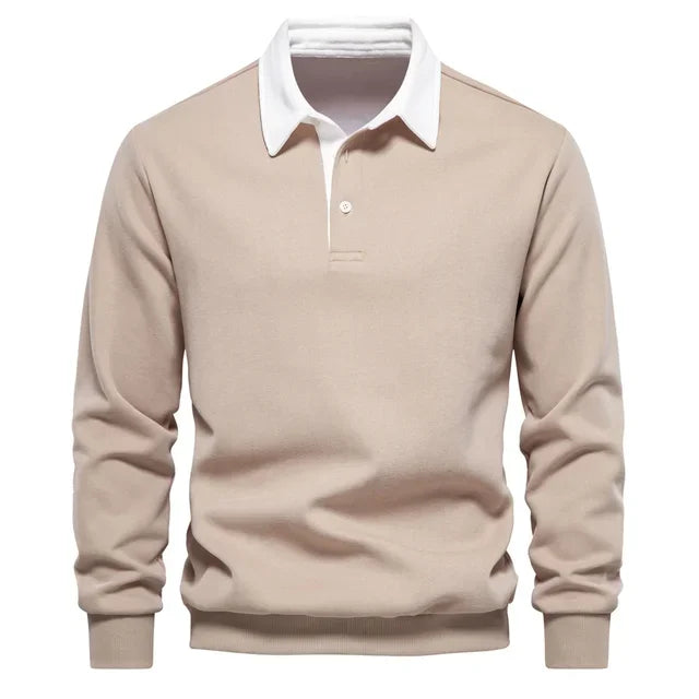 Polopullover - Langarm - Quarter Button-Up - Polopullover - Polohemden für Männer-Khaki-S-Chaps Herrenmode