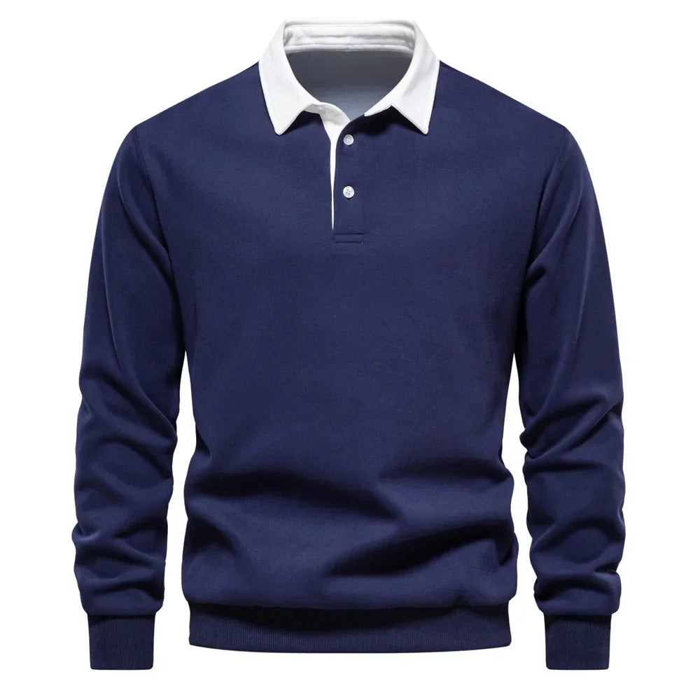 Polopullover - Langarm - Quarter Button-Up - Polopullover - Polohemden für Männer-Marineblau-S-Chaps Herrenmode