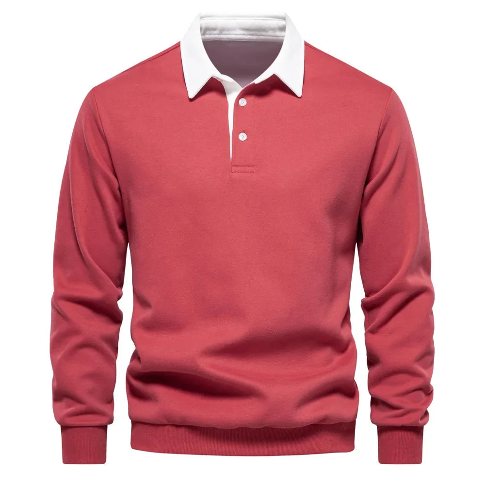 Polopullover - Langarm - Quarter Button-Up - Polopullover - Polohemden für Männer-Rosa-S-Chaps Herrenmode