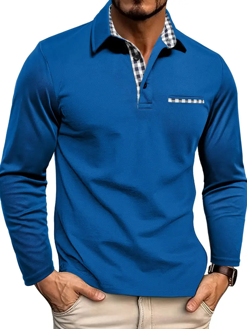 Poloshirt | Mit Kragen | Normale Passform | Langarm-Poloshirts | Herrenbekleidung-Blau-S-Chaps Herrenmode