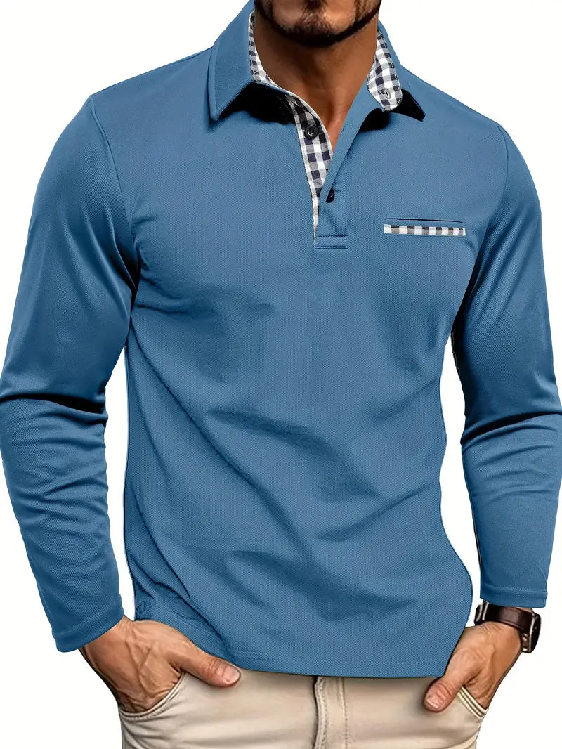 Poloshirt | Mit Kragen | Normale Passform | Langarm-Poloshirts | Herrenbekleidung-Hellblau-S-Chaps Herrenmode
