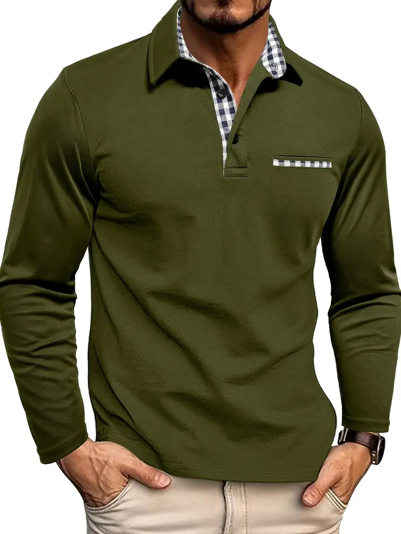 Poloshirt | Mit Kragen | Normale Passform | Langarm-Poloshirts | Herrenbekleidung-Olivgrün-S-Chaps Herrenmode