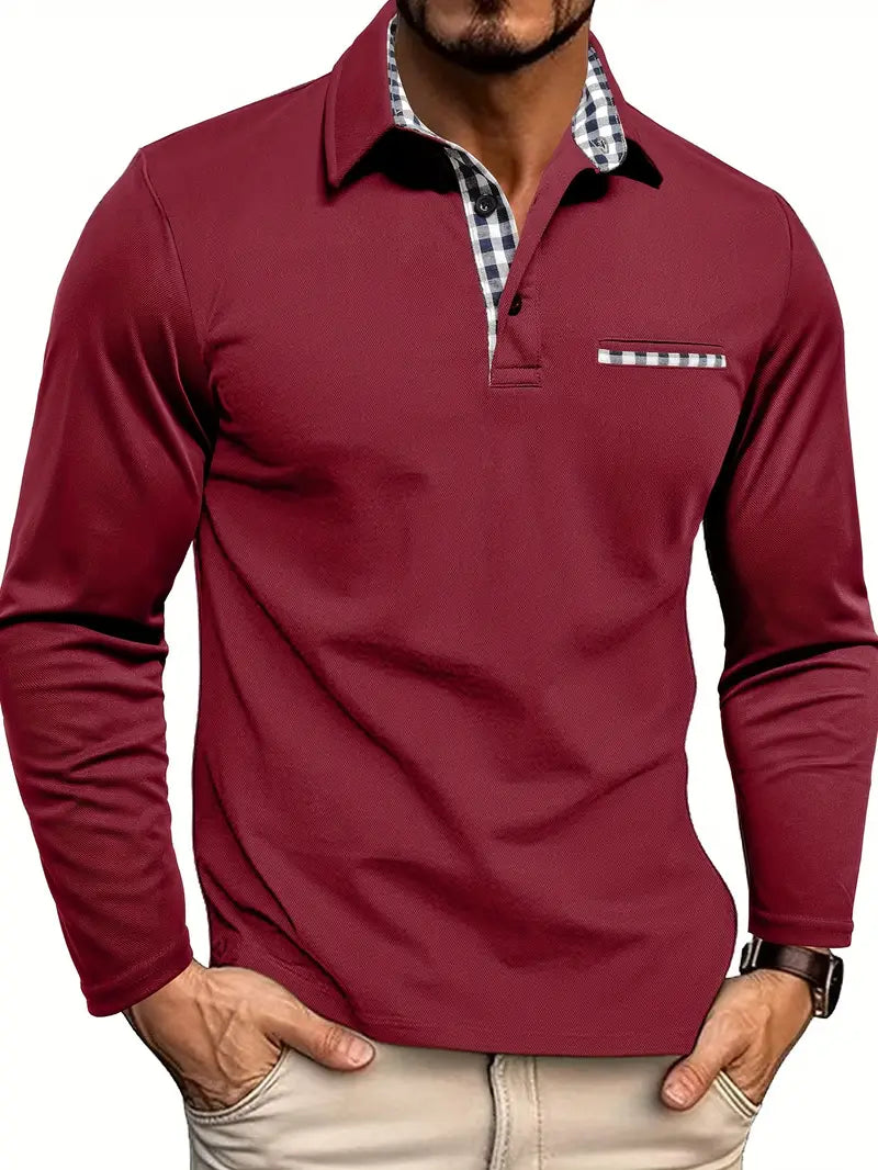 Poloshirt | Mit Kragen | Normale Passform | Langarm-Poloshirts | Herrenbekleidung-Rot-S-Chaps Herrenmode