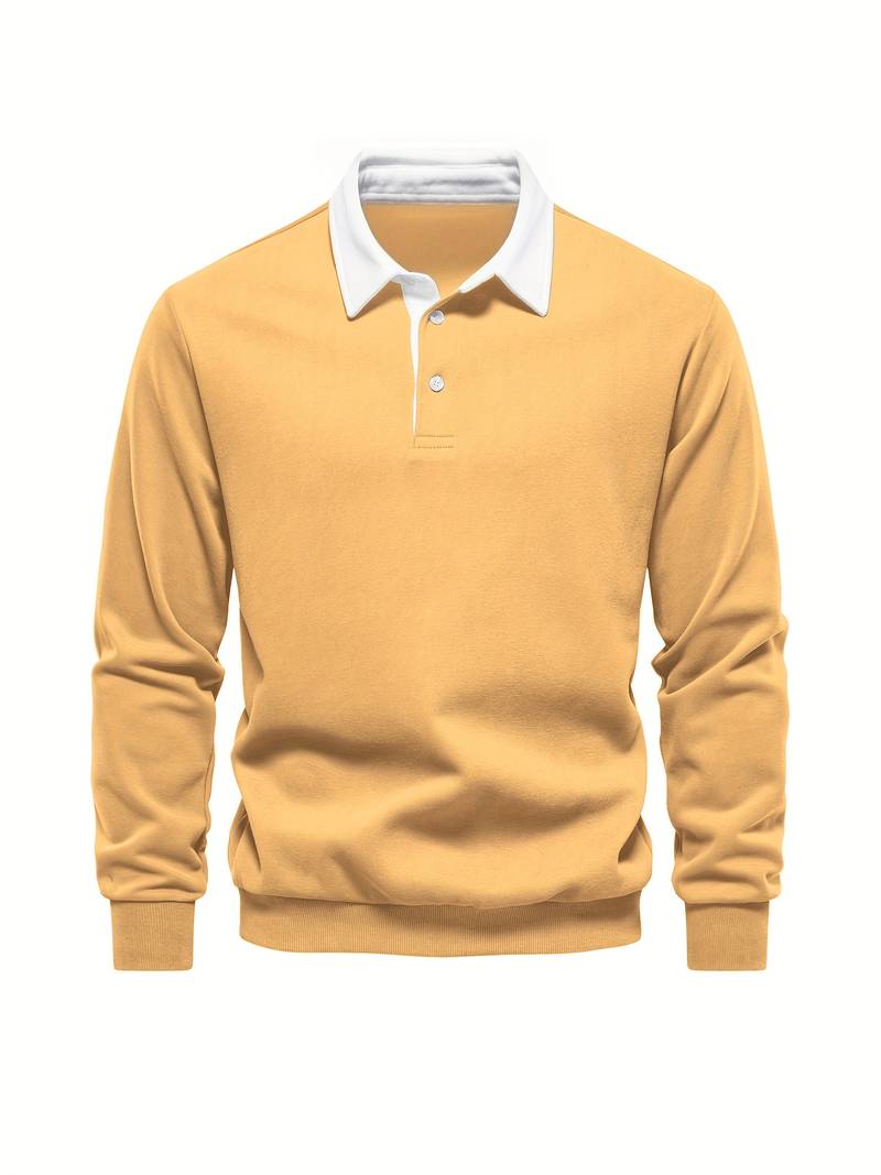 Poloshirt | Umlegekragen | Viertel-Knopfleiste | Langarm-Poloshirts | Herrenhemden-Gelb-S-Chaps Herrenmode