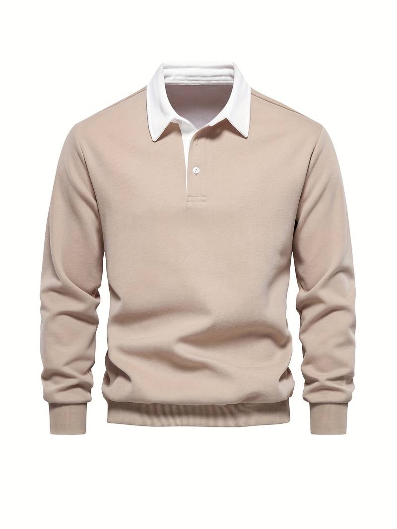 Poloshirt | Umlegekragen | Viertel-Knopfleiste | Langarm-Poloshirts | Herrenhemden-Khaki-S-Chaps Herrenmode