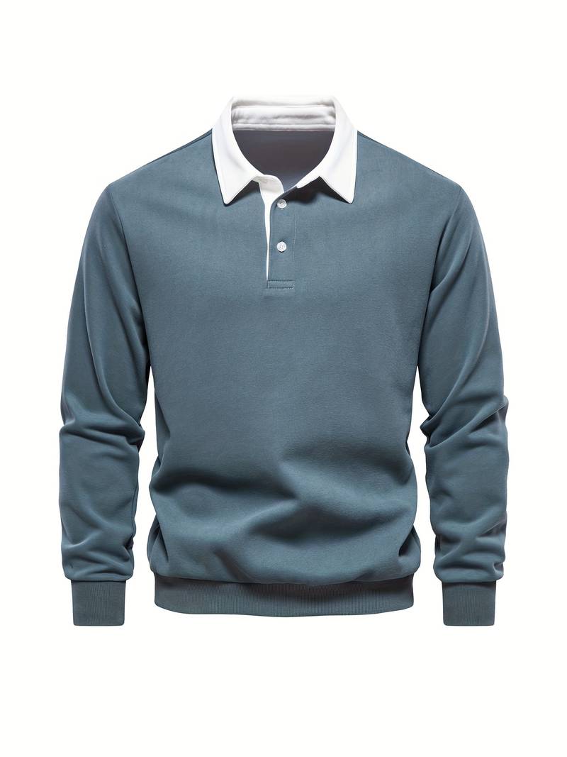 Poloshirt | Umlegekragen | Viertel-Knopfleiste | Langarm-Poloshirts | Herrenhemden-Militärblau-S-Chaps Herrenmode