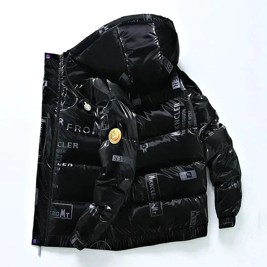 Pufferjacke - Herren Kapuzen-Zip-Up Daunen-Winterjacke-Kapuzenpulli Schwarz-S-Chaps Herrenmode