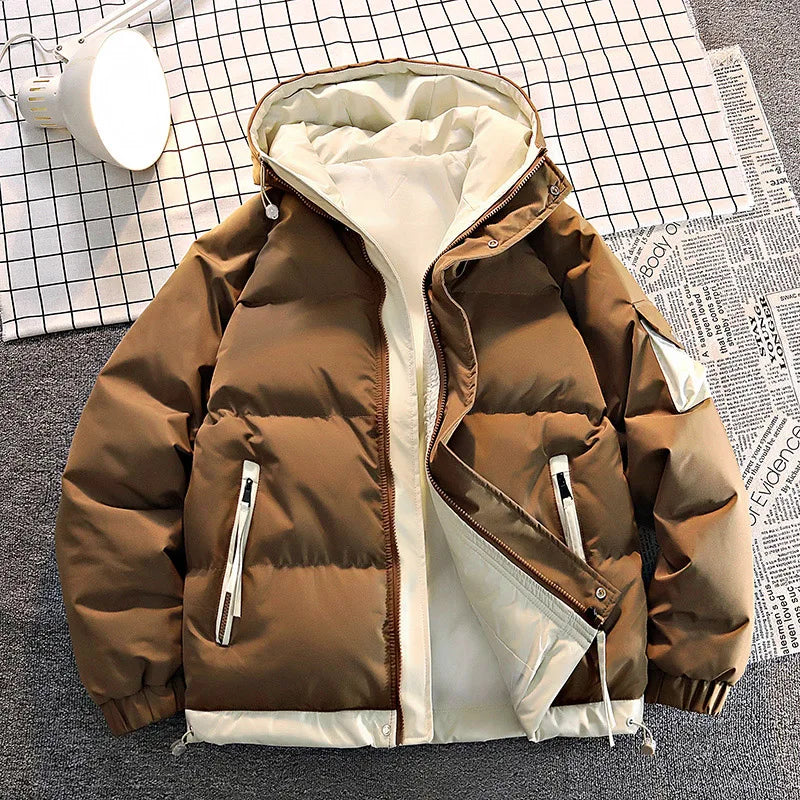 Pufferjacke - Kapuze - Warm - Daunenjacke - Winterjacken für Männer-Braun-XXXS-Chaps Herrenmode
