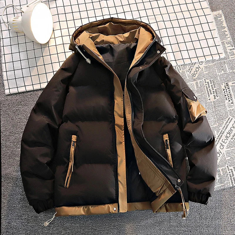 Pufferjacke - Kapuze - Warm - Daunenjacke - Winterjacken für Männer-Schwarz-XXXS-Chaps Herrenmode