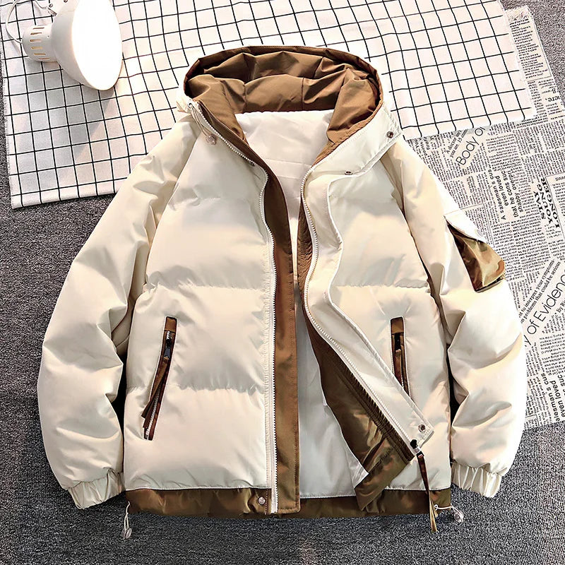 Pufferjacke - Kapuze - Warm - Daunenjacke - Winterjacken für Männer-Weiß-XXXS-Chaps Herrenmode