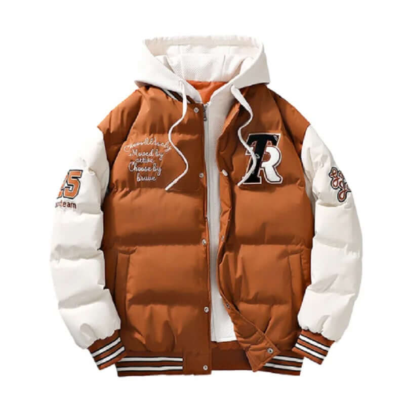 Pufferjacke - Mit Kapuze - Wattiert - Baseballjacke - Winterjacke für Männer-Braun-M-Chaps Herrenmode