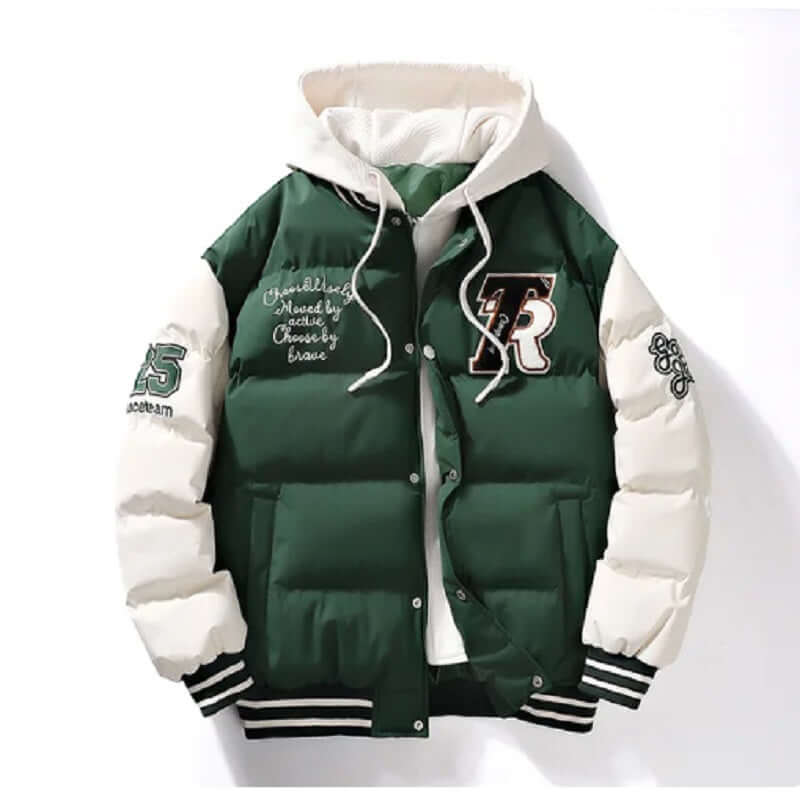 Pufferjacke - Mit Kapuze - Wattiert - Baseballjacke - Winterjacke für Männer-Grün-M-Chaps Herrenmode
