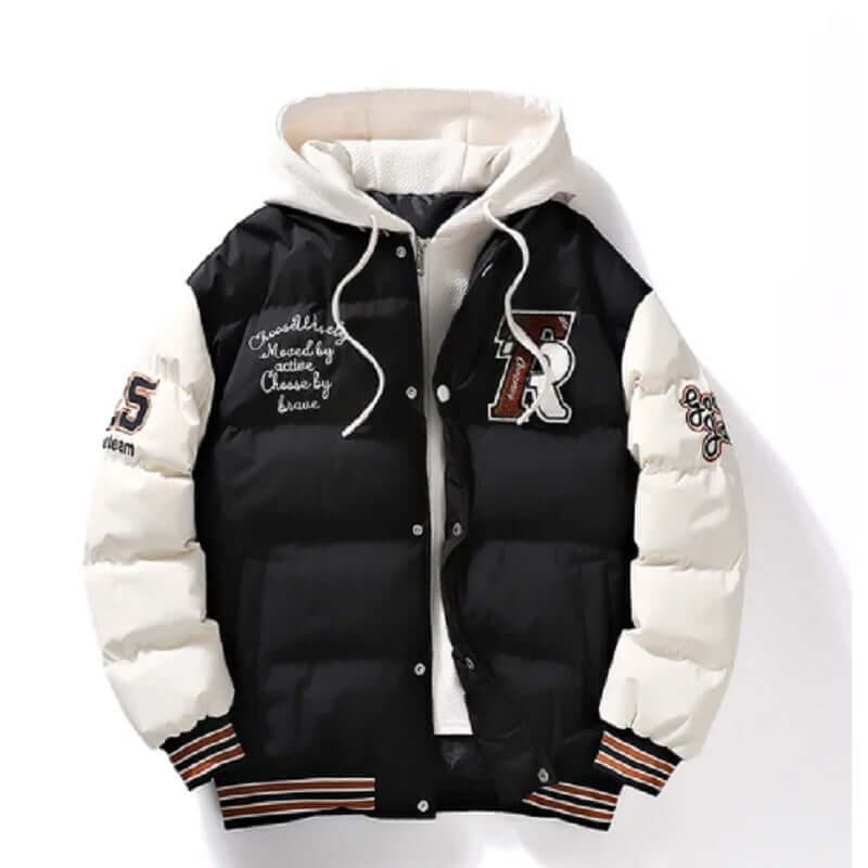 Pufferjacke - Mit Kapuze - Wattiert - Baseballjacke - Winterjacke für Männer-Schwarz-M-Chaps Herrenmode