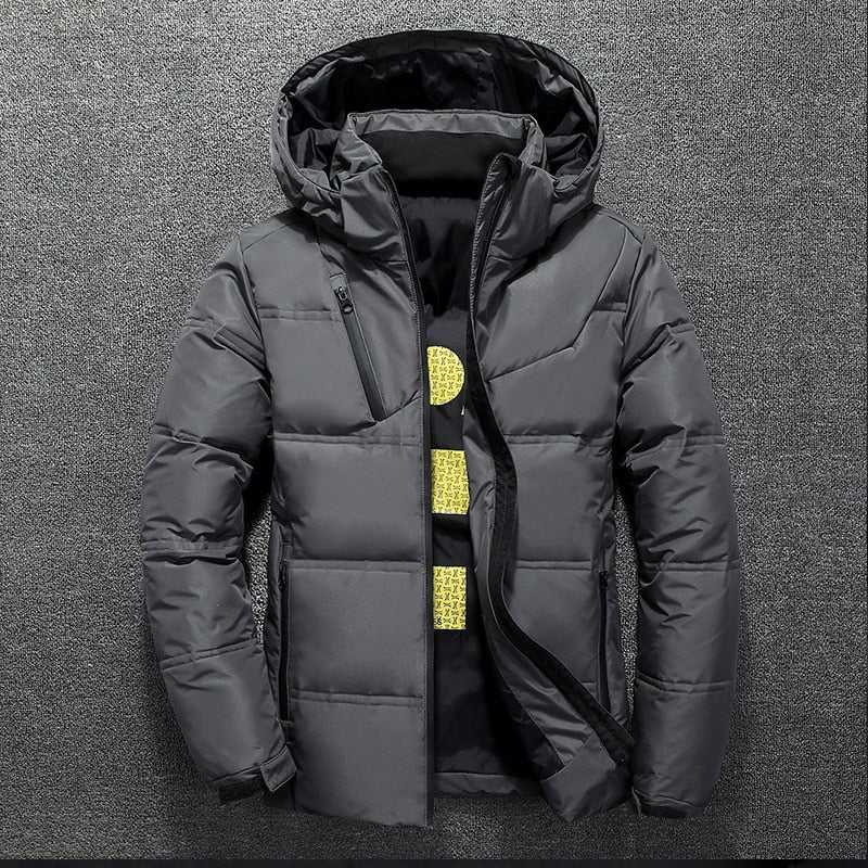 Pufferjacke | Warm | Kapuzenjacke | Daunenjacke | Winterjacke für Herren-Dunkelgrau-M-Chaps Herrenmode