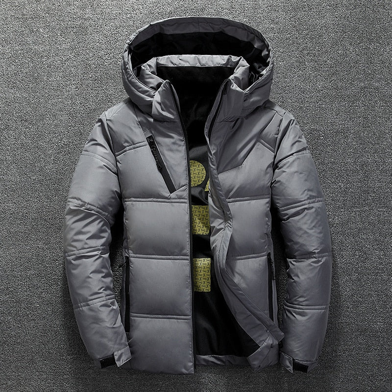 Pufferjacke | Warm | Kapuzenjacke | Daunenjacke | Winterjacke für Herren-Grau-M-Chaps Herrenmode