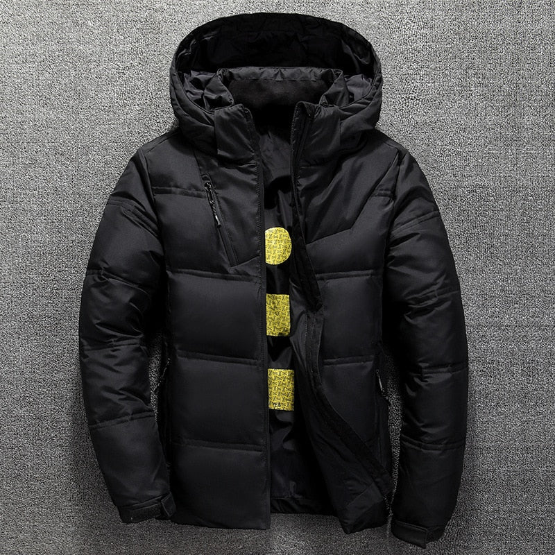 Pufferjacke | Warm | Kapuzenjacke | Daunenjacke | Winterjacke für Herren-Schwarz-M-Chaps Herrenmode