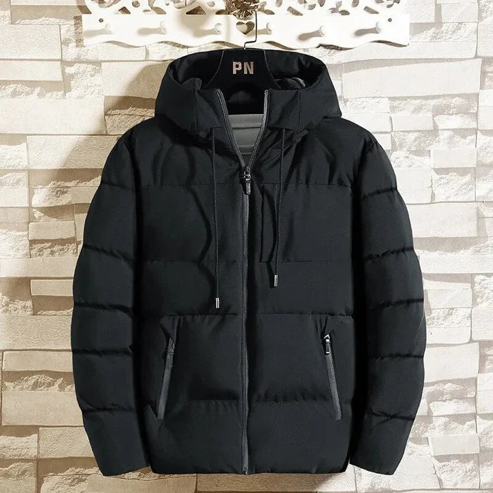 Pufferjacke – winddicht – mit Kapuze – Winterjacke – gepolsterte Jacke für Männer-Schwarz-M-Chaps Herrenmode