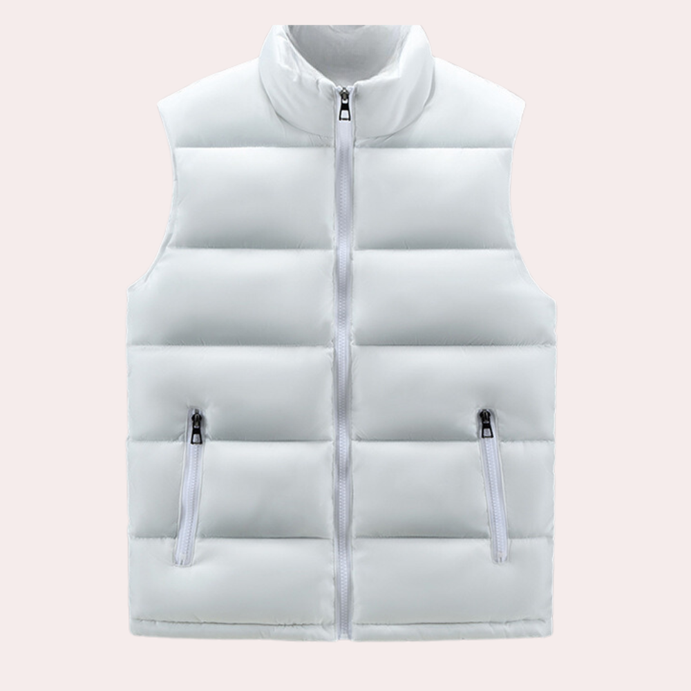 Pufferweste - ärmellos - Zip-Up - Körperwärmer - Herrenweste-Weiß-S-Chaps Herrenmode