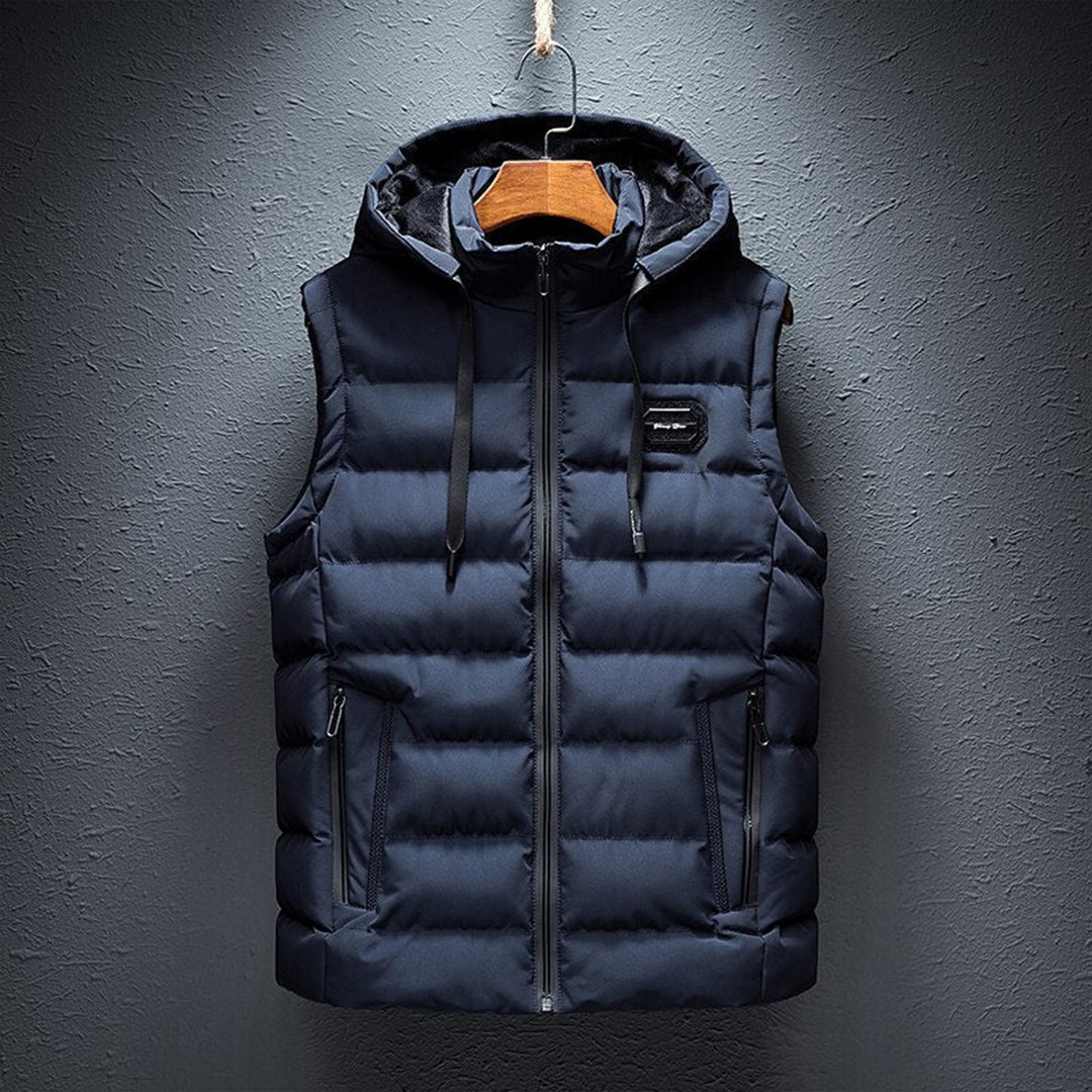 Pufferweste - mit Kapuze - ärmellos - Steppweste - Winterweste für Männer-Blau-M-Chaps Herrenmode