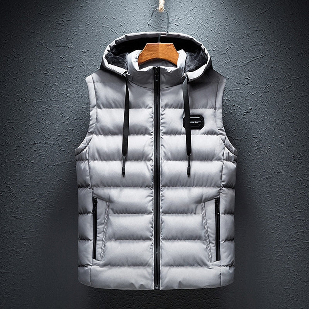 Pufferweste - mit Kapuze - ärmellos - Steppweste - Winterweste für Männer-Grau-M-Chaps Herrenmode