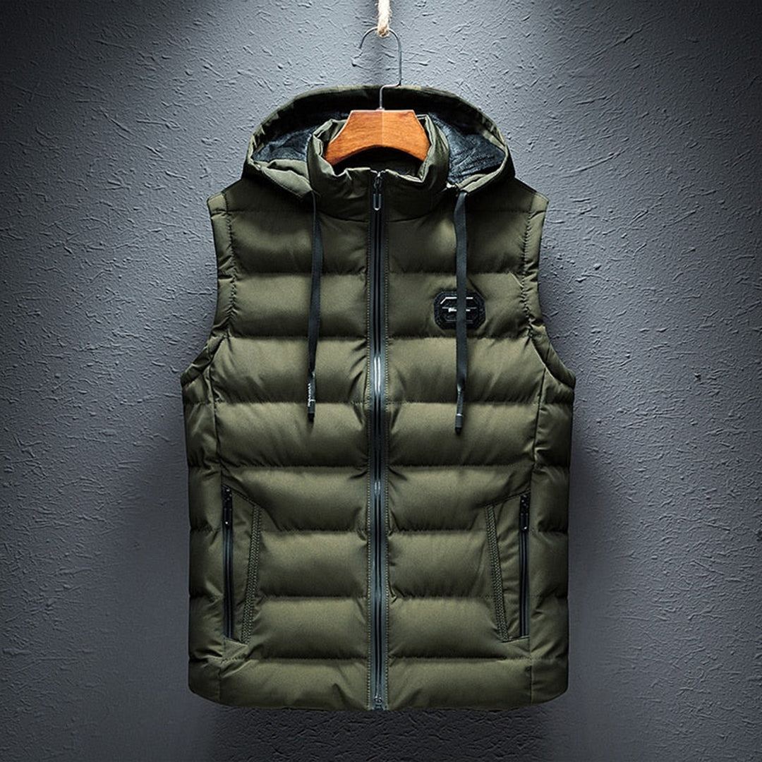 Pufferweste - mit Kapuze - ärmellos - Steppweste - Winterweste für Männer-Grün-M-Chaps Herrenmode