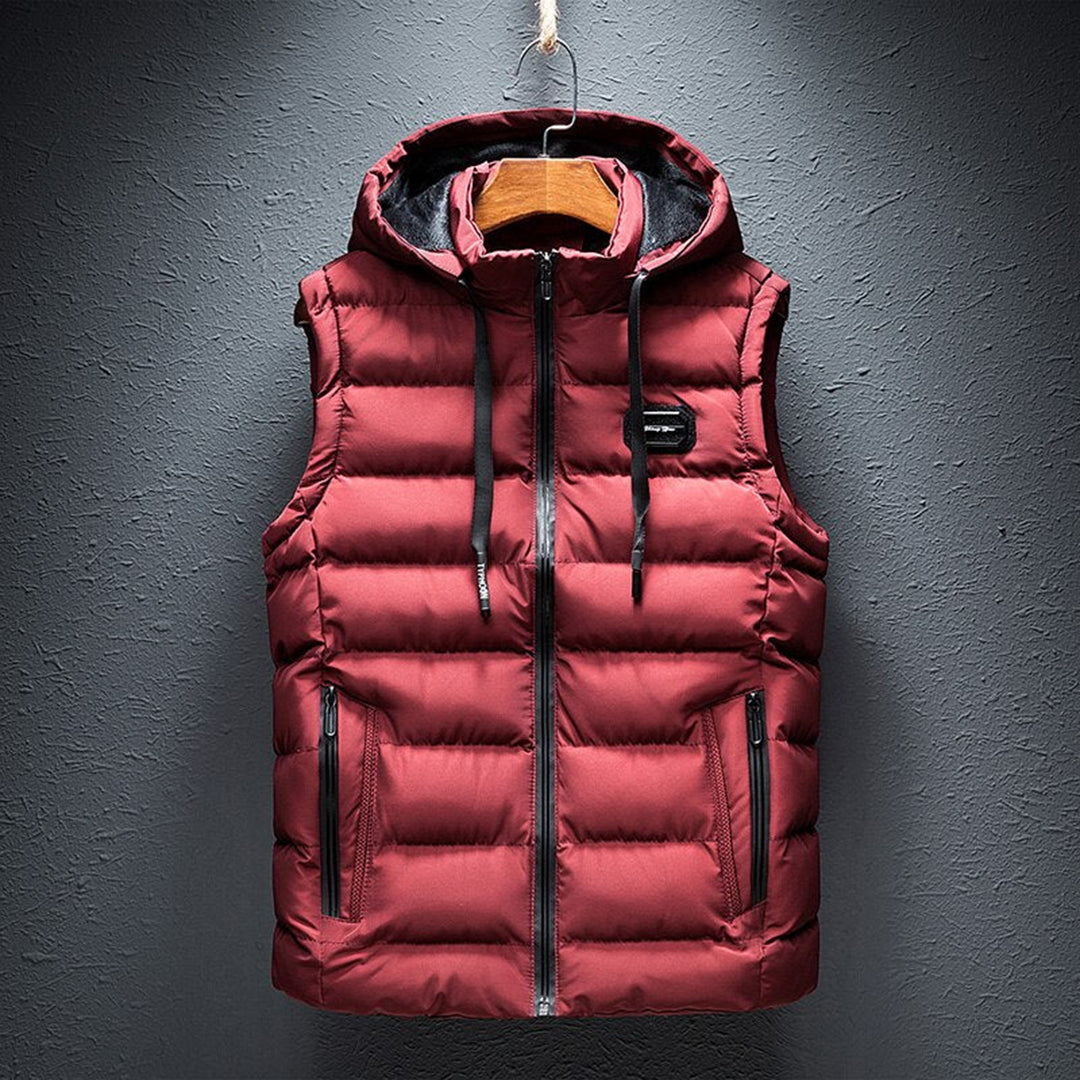 Pufferweste - mit Kapuze - ärmellos - Steppweste - Winterweste für Männer-Rot-M-Chaps Herrenmode
