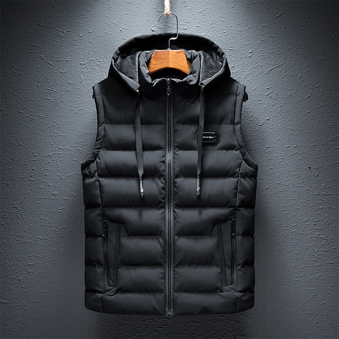 Pufferweste - mit Kapuze - ärmellos - Steppweste - Winterweste für Männer-Schwarz-M-Chaps Herrenmode