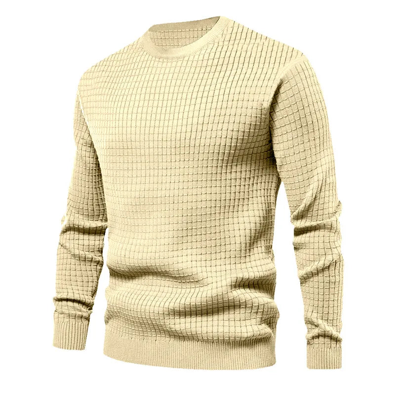 Pullover - Herren Langarm Rundhalsausschnitt Pullover Hemd-Beige-M-Chaps Herrenmode