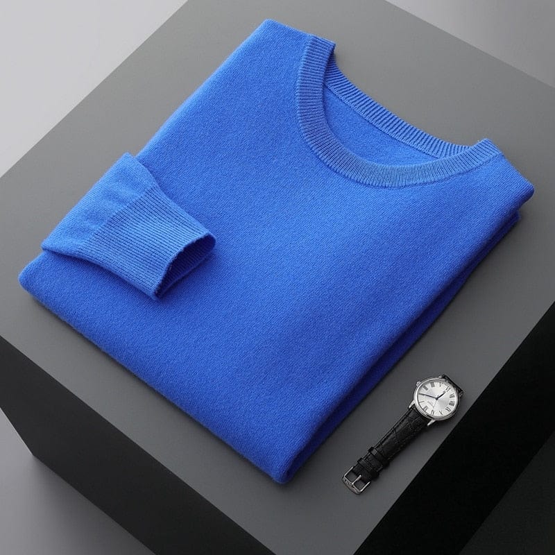Pullover – Langärmliger Herren-Strickpullover aus Merinowolle-Blau-M-Chaps Herrenmode