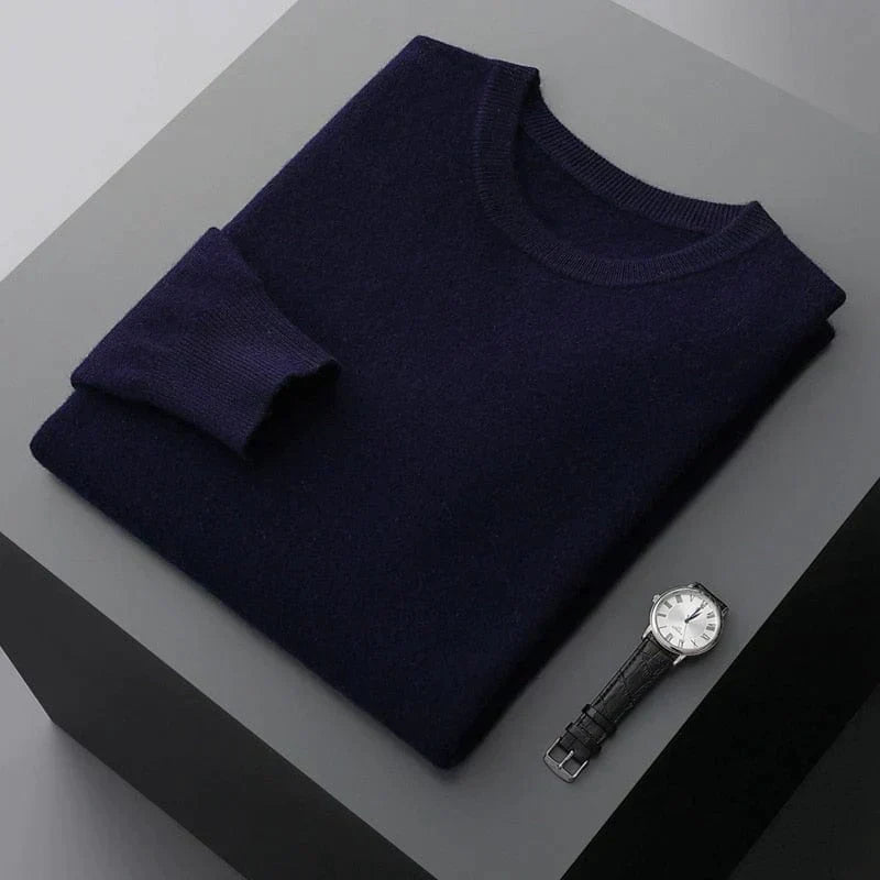 Pullover – Langärmliger Herren-Strickpullover aus Merinowolle-Dunkelblau-M-Chaps Herrenmode